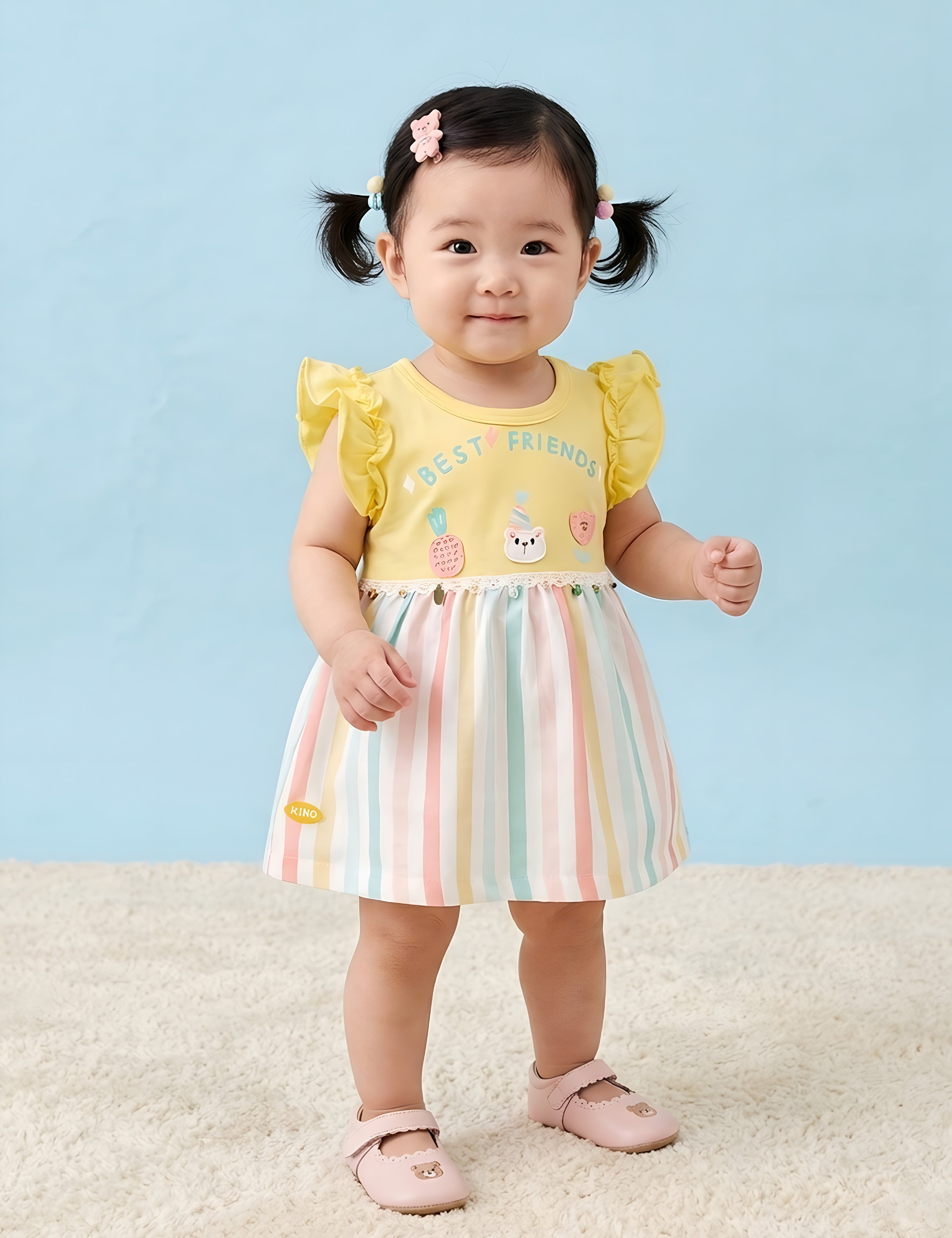 Infant Rainbow Striped Casual Frock with Panty Set