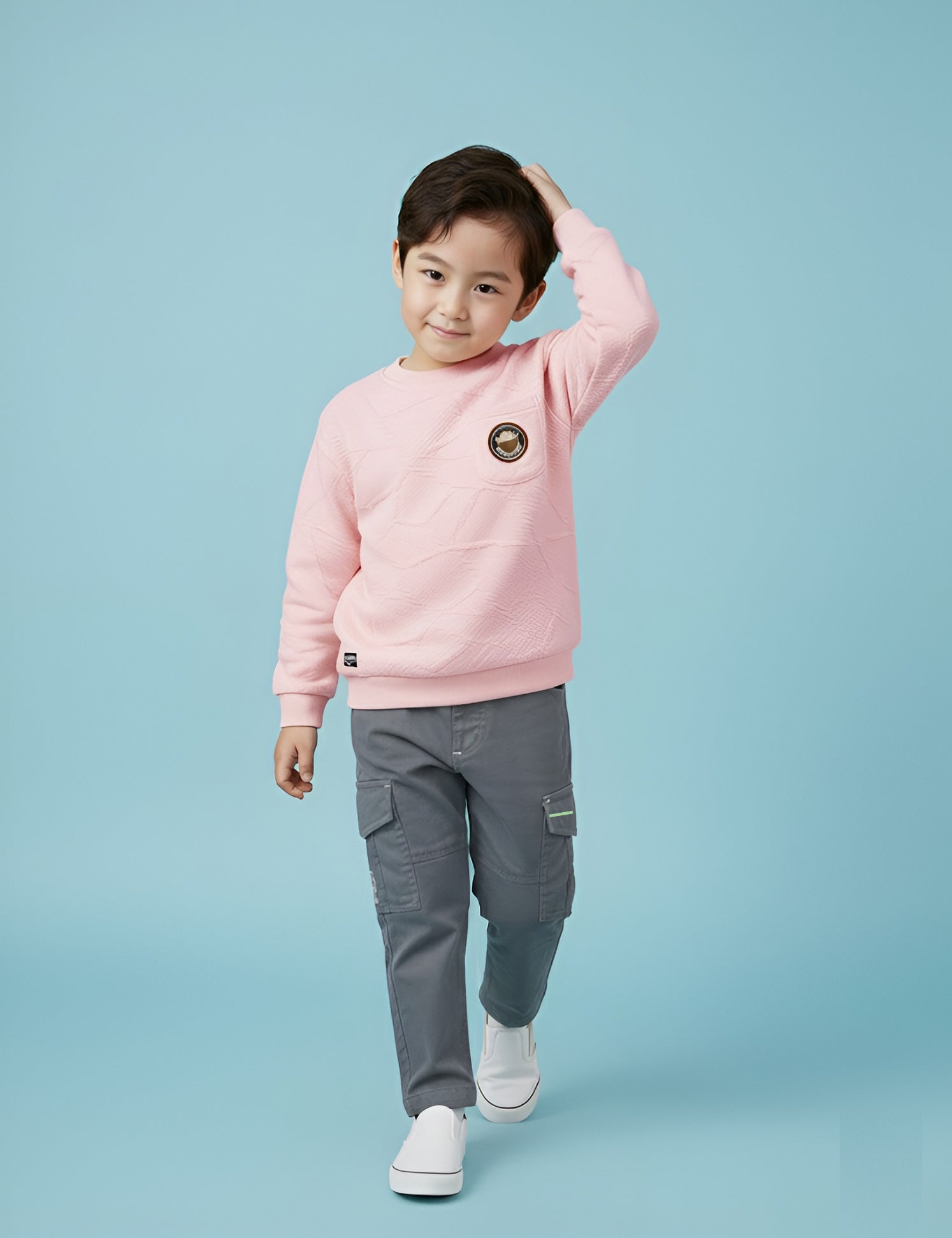Toddler & Kids Outfit Set – Sweatshirt & Cargo Pant Set | Cream & Pink