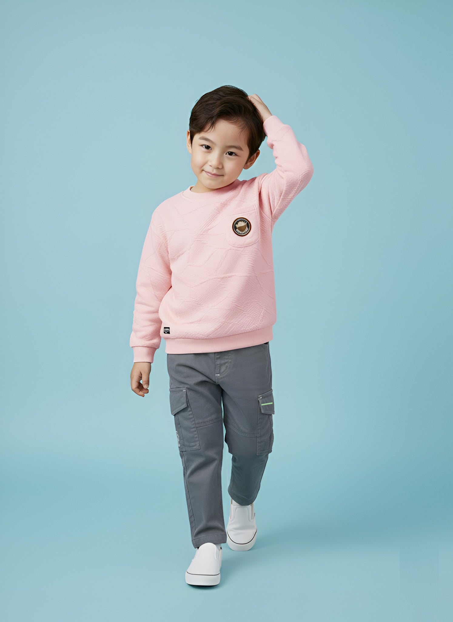 Toddler & Kids Outfit Set – Sweatshirt & Cargo Pant Set | Cream & Pink