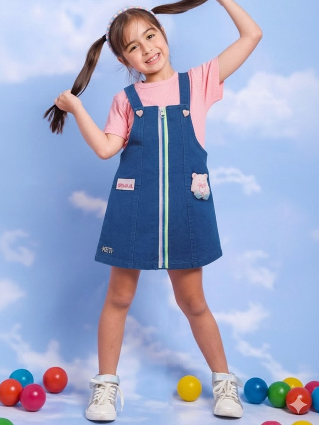 Denim A-line Dungaree with Basic Top