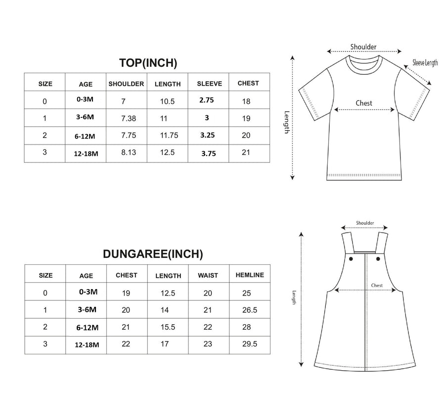 Baby Girl Dungaree Set size chart
