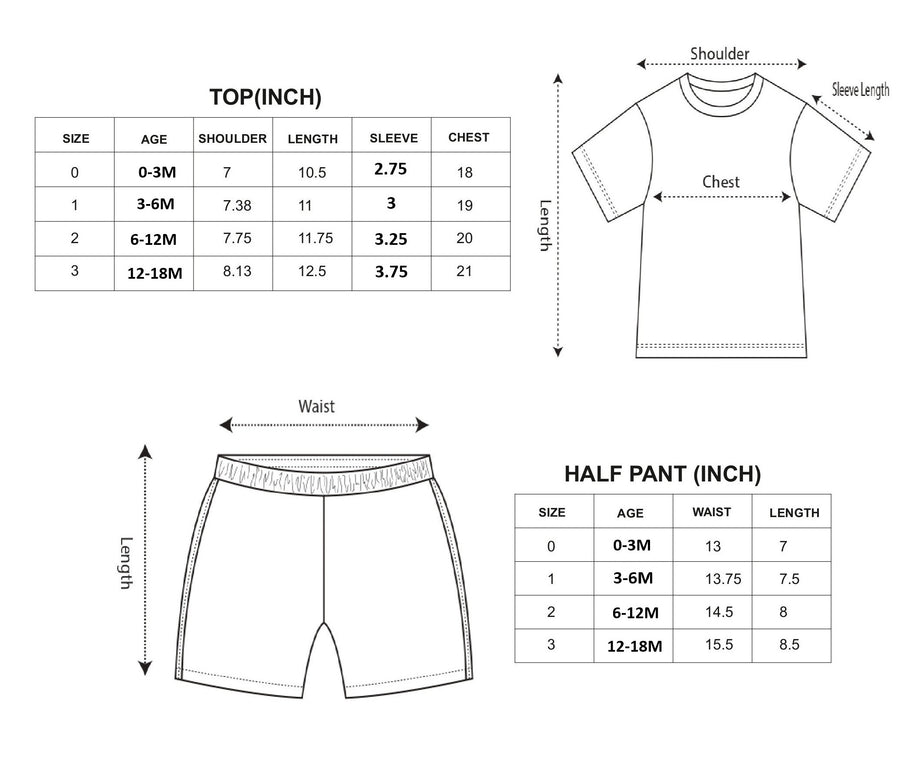 Baby Girls Printed Shirt & Shorts Outfit size chart