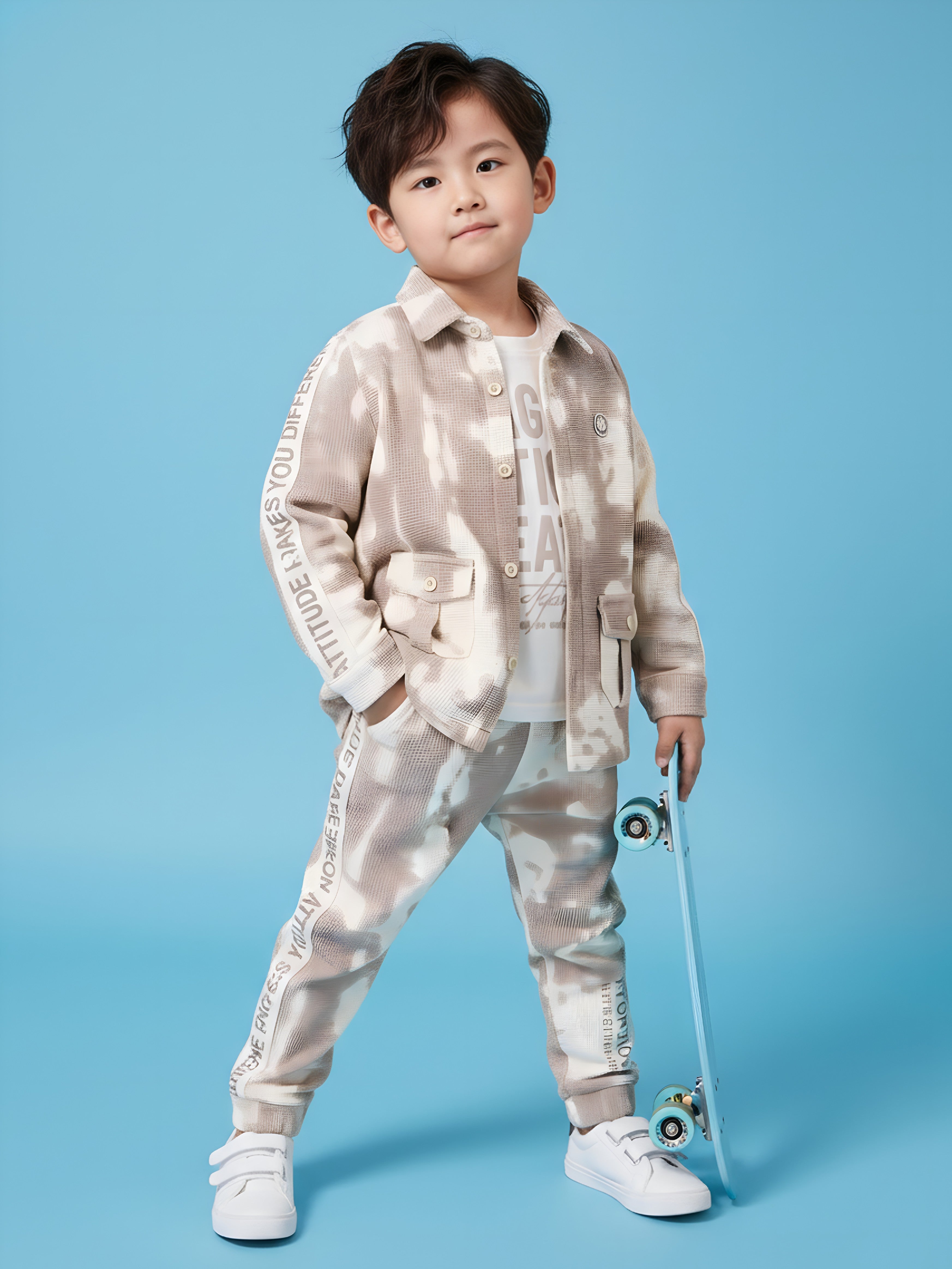 Premium Boys Casual Tie-Dye Outfit Set with Shirt Jacket