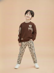 Boys Winter Outfit Set – Warm Sweatshirt & Pant | Navy & Brown