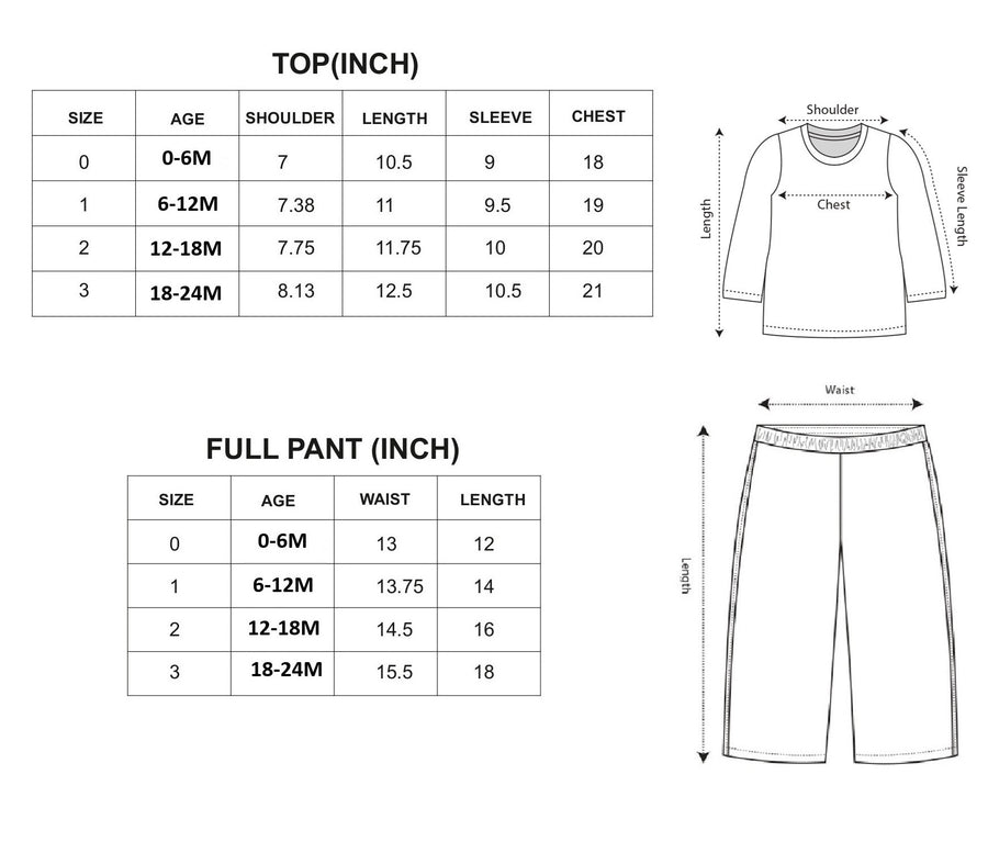 Full Sleeve Top with Pant size chart