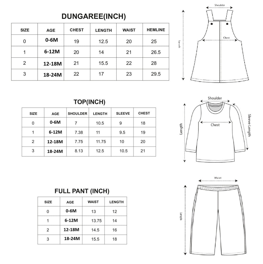 Dungaree with Printed Top & Pants Set size chart