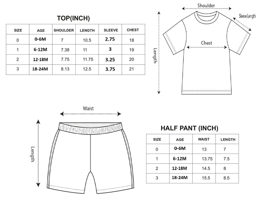 Crochet co-ord Set size chart