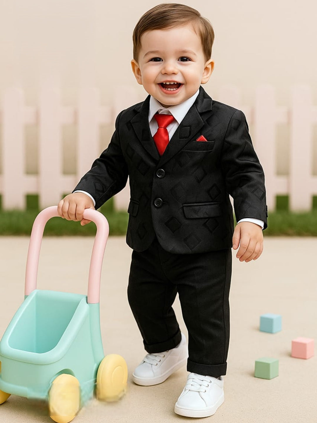 Blazer Style T Shirt and Pant Set with Bow Tie