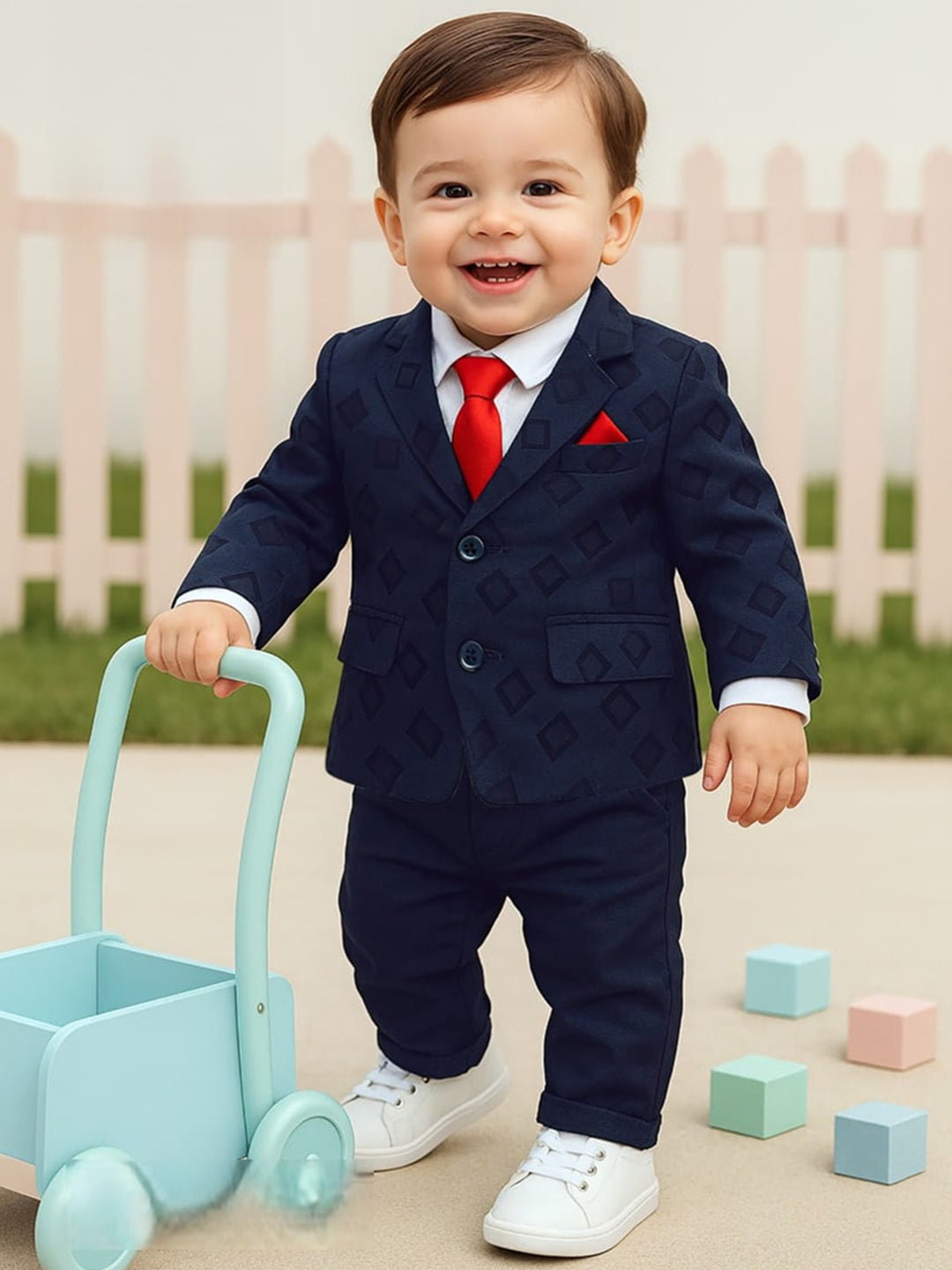 Blazer Style T Shirt and Pant Set with Bow Tie