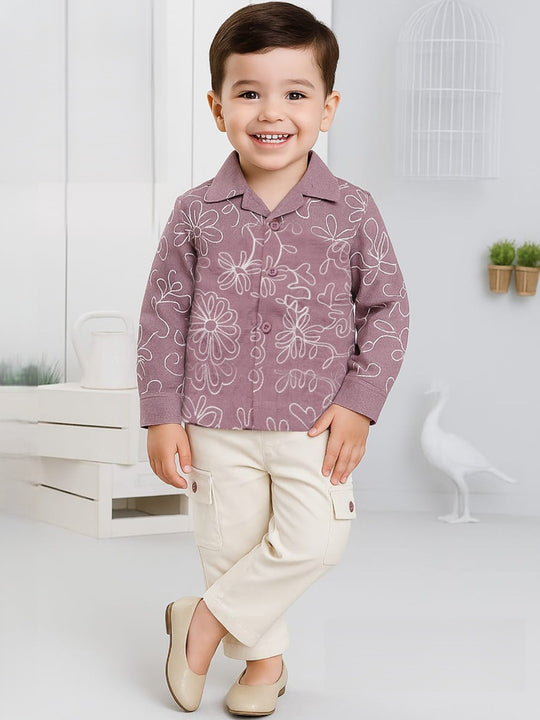 TINY TUX Full Sleeve Shirt with white Pants set