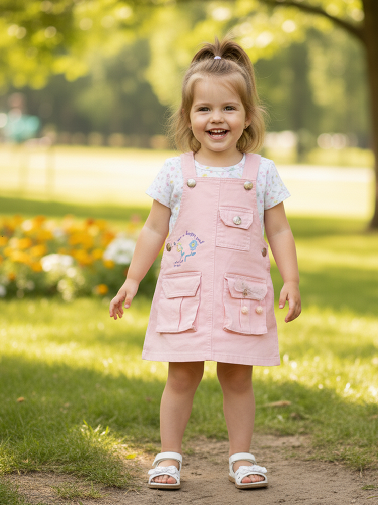 KETI MINI Baby Girls Denim Dungaree and Top Set