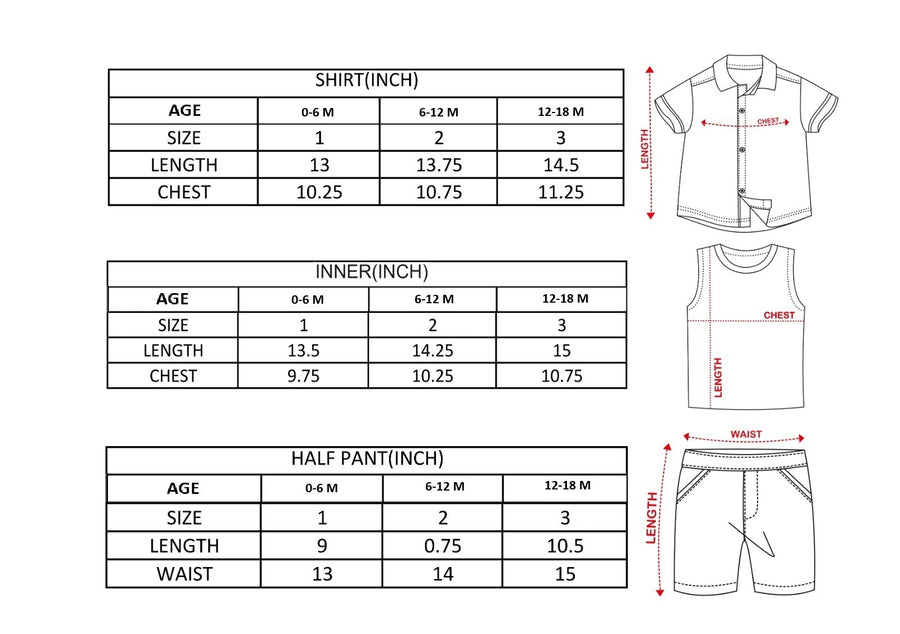 Comfort Kids Boy Clothing Set for Summer size chart