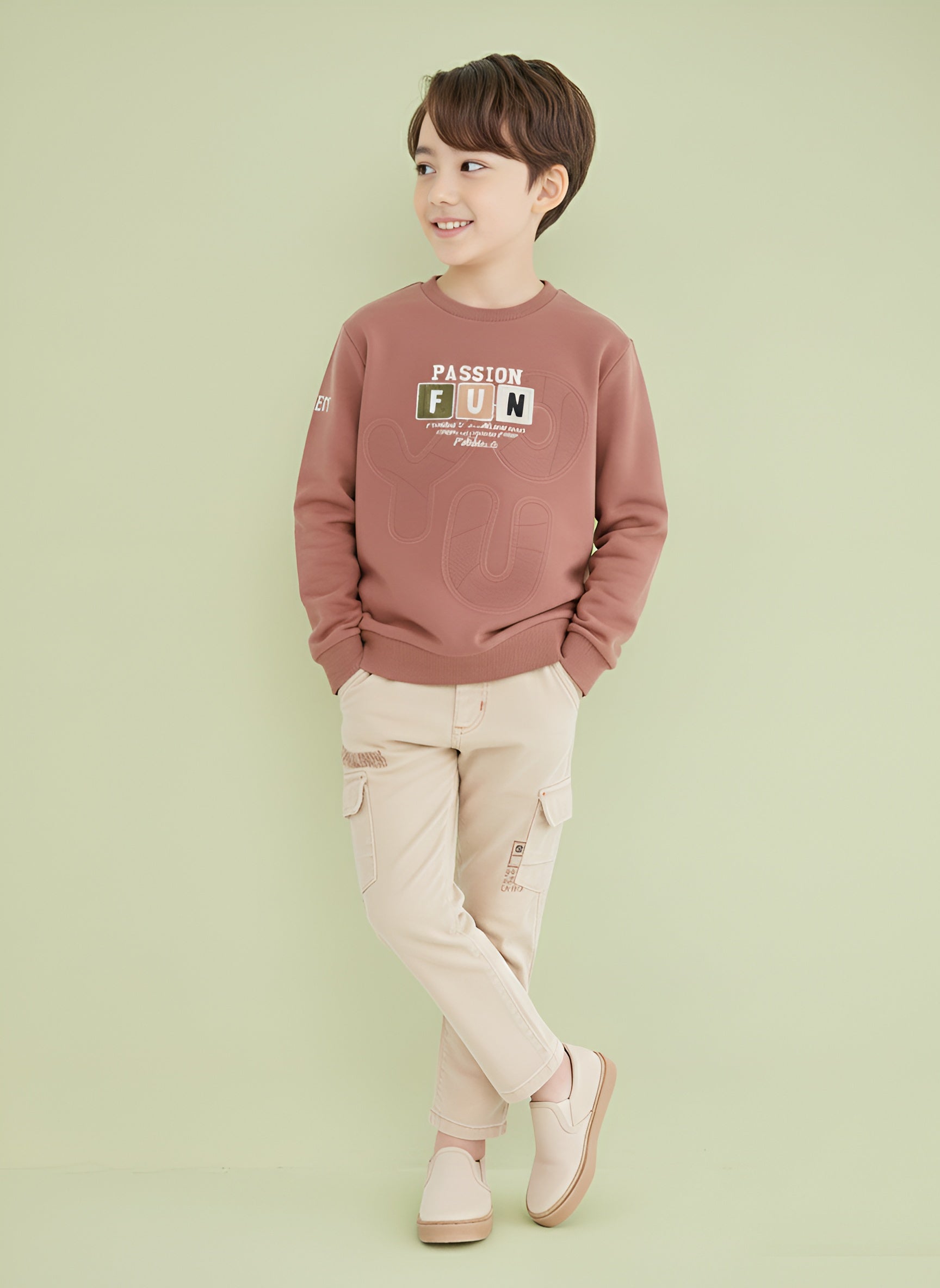 Kids Graphic Sweatshirt & Cargo Pants Set | Sand & Rust