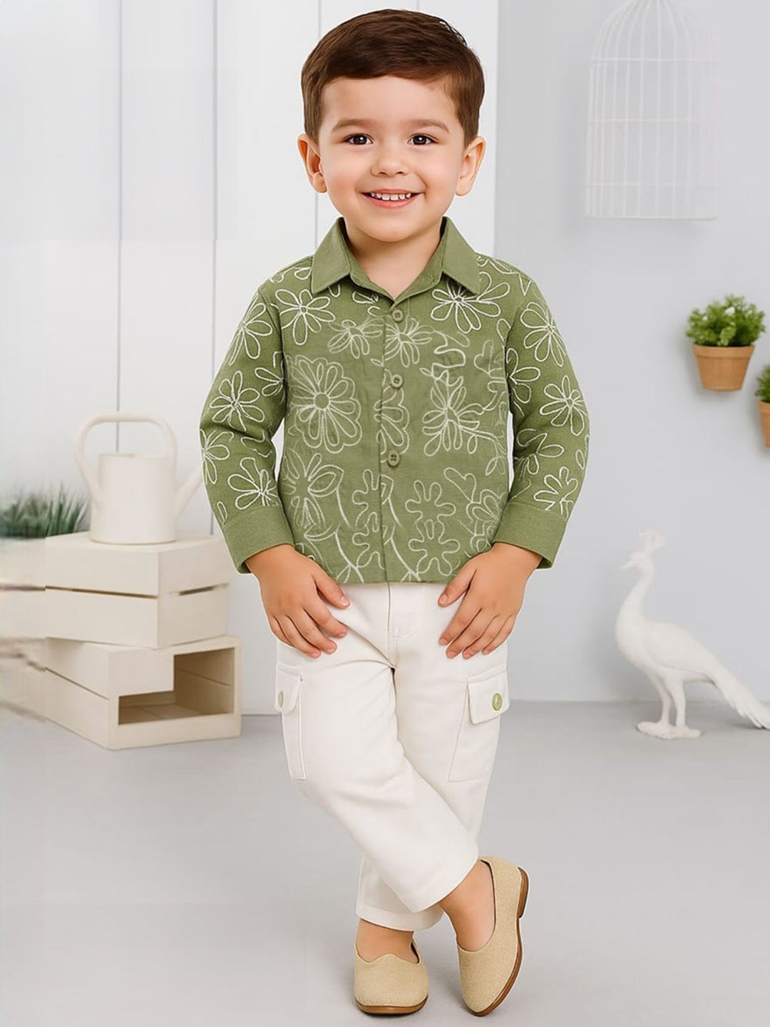 Full Sleeve Shirt with white Pants set