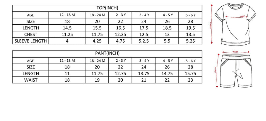 Boys Festive Summer Clothing Set size chart