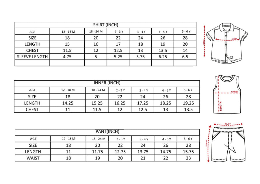 Boys Summer 3-Piece Set size chart