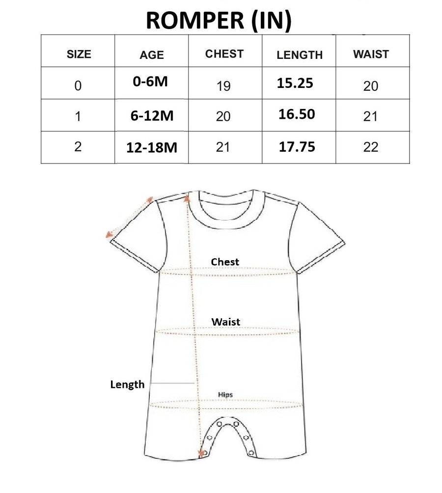 Baby Girl Clothing Set with Top, Shorts & Bodysuit size chart