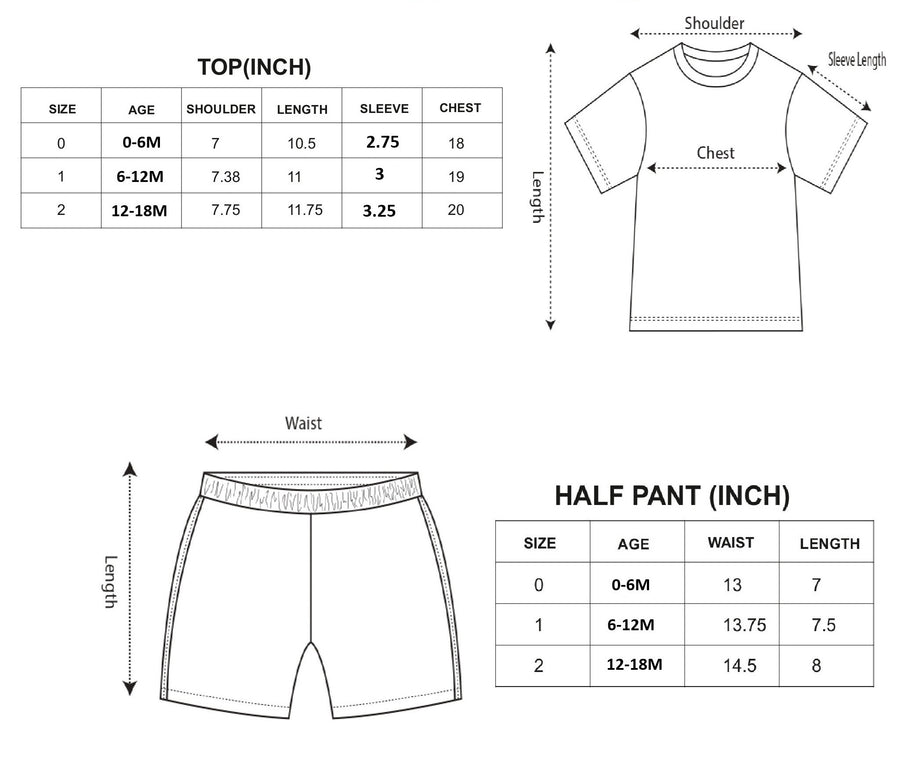 Baby Girl Flutter Sleeve Top & Shorts Summer Clothing Set size chart
