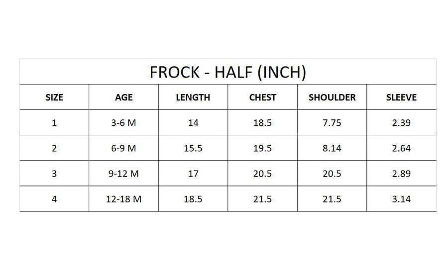 Baby Girls Crochet Style Frock with Panty Set size chart