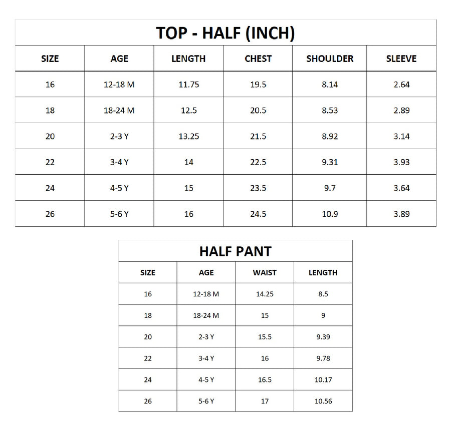 Baby Girl's Three-Part Clothing Set size chart