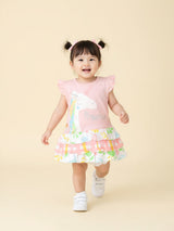 Toddler Girls Unicorn Princess Ruffle Dress – Flutter Sleeve Tiered Frock Outfit