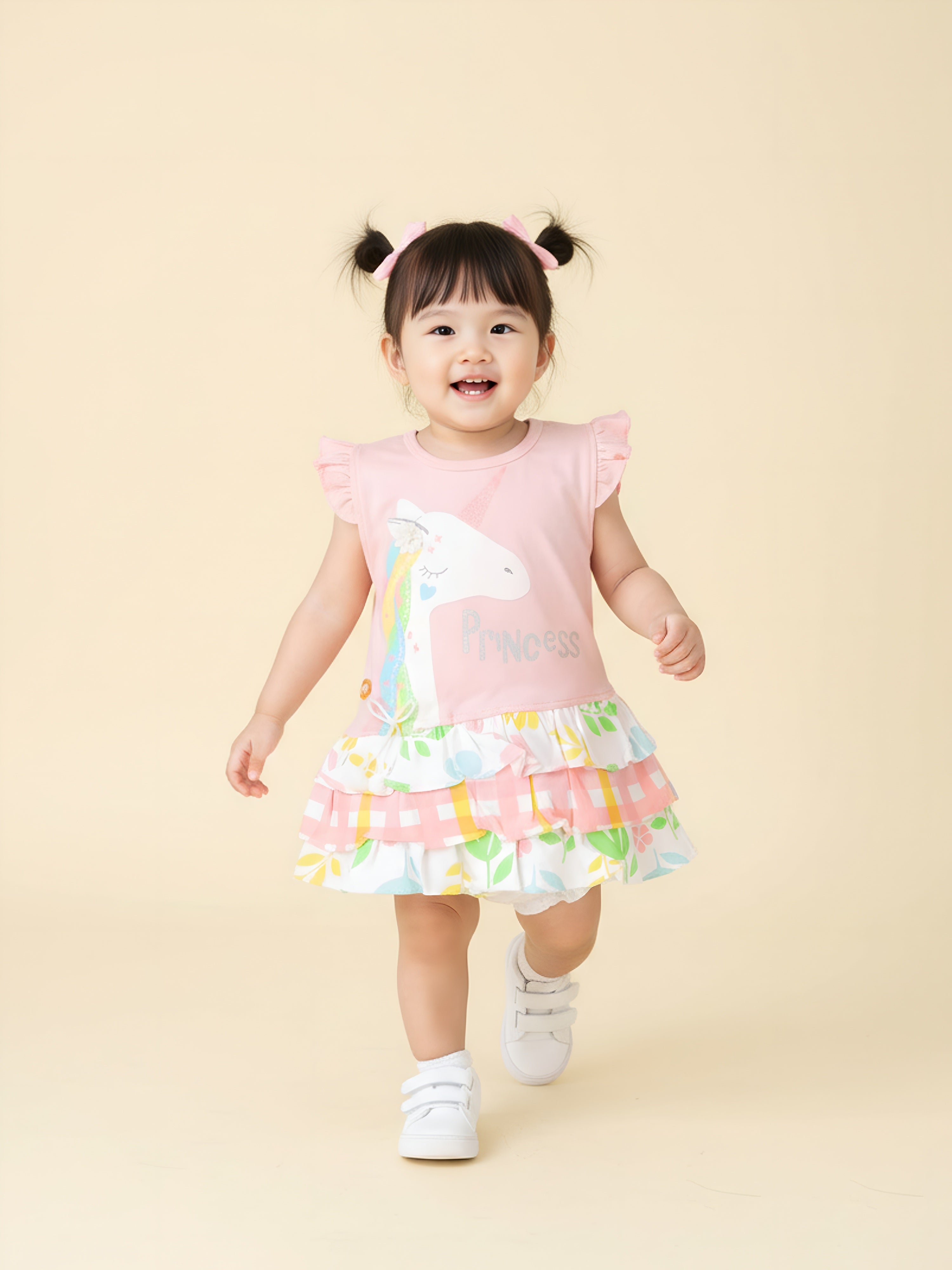 Toddler Girls Unicorn Princess Ruffle Dress – Flutter Sleeve Tiered Frock Outfit