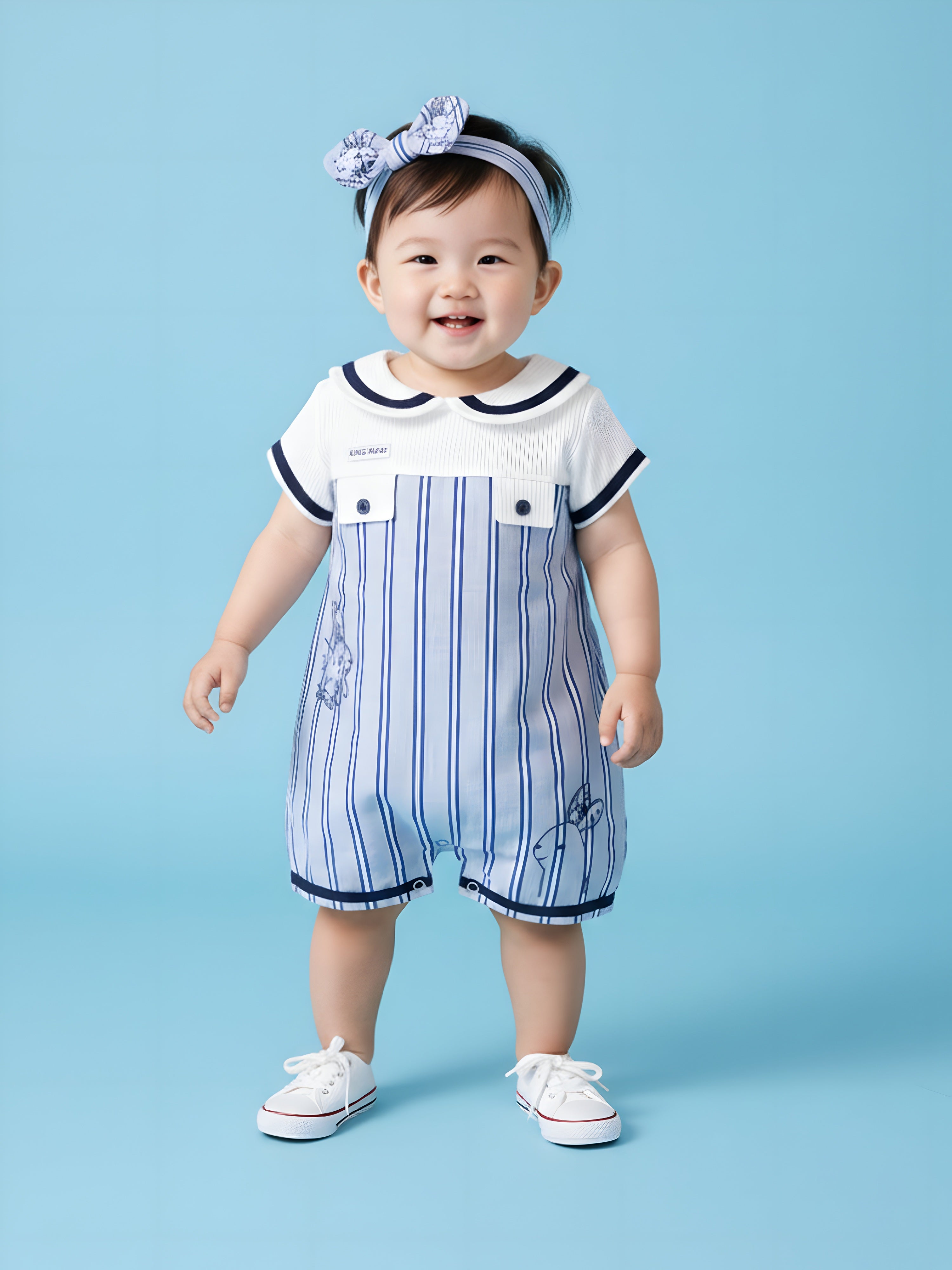 Baby & Toddler Nautical Striped Romper with Peter Pan Collar