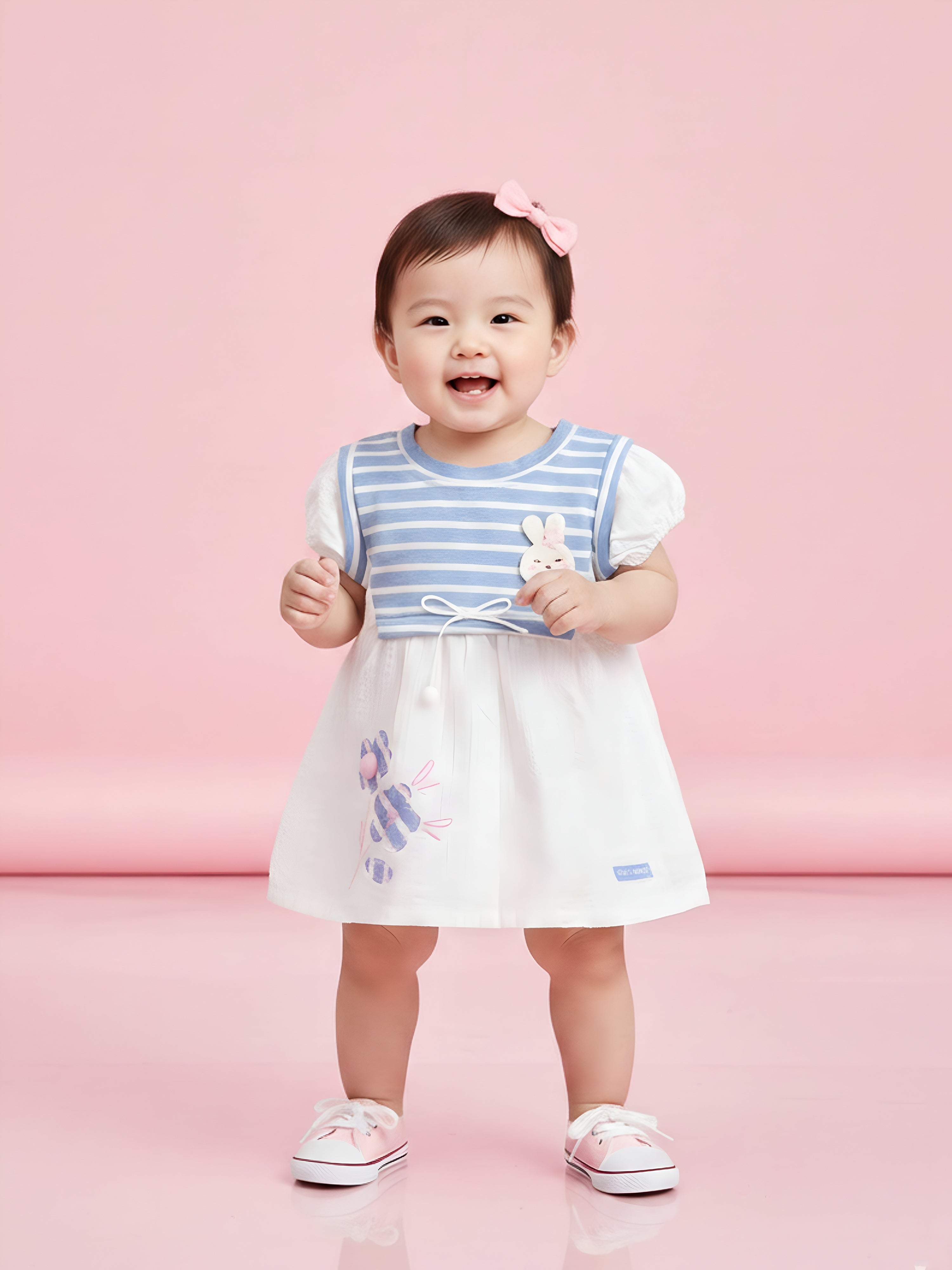 KIKO Baby Girls Striped Cotton Fit & Flare Dress