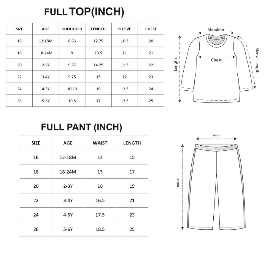 Fleece Winter Track suit Set size chart