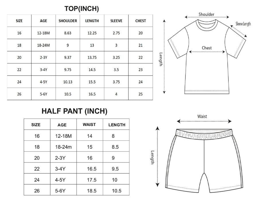 Keti Mini Girls Top, Shorts & Shrug Clothing Set size chart