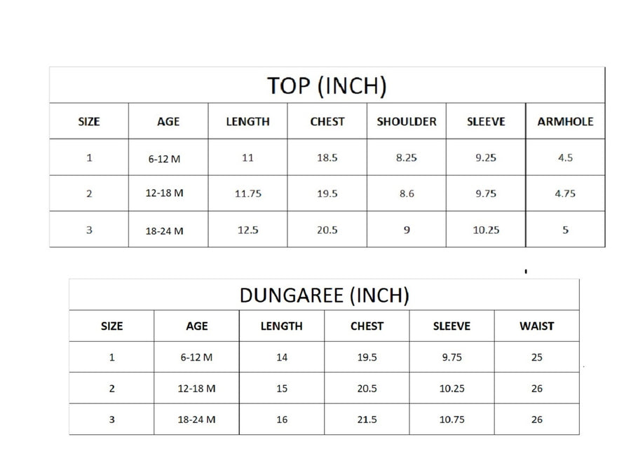 Cotton Dunagree Set for New Born Baby size chart