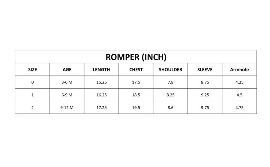 KIKO Printed Cotton Romper for New Born Baby size chart