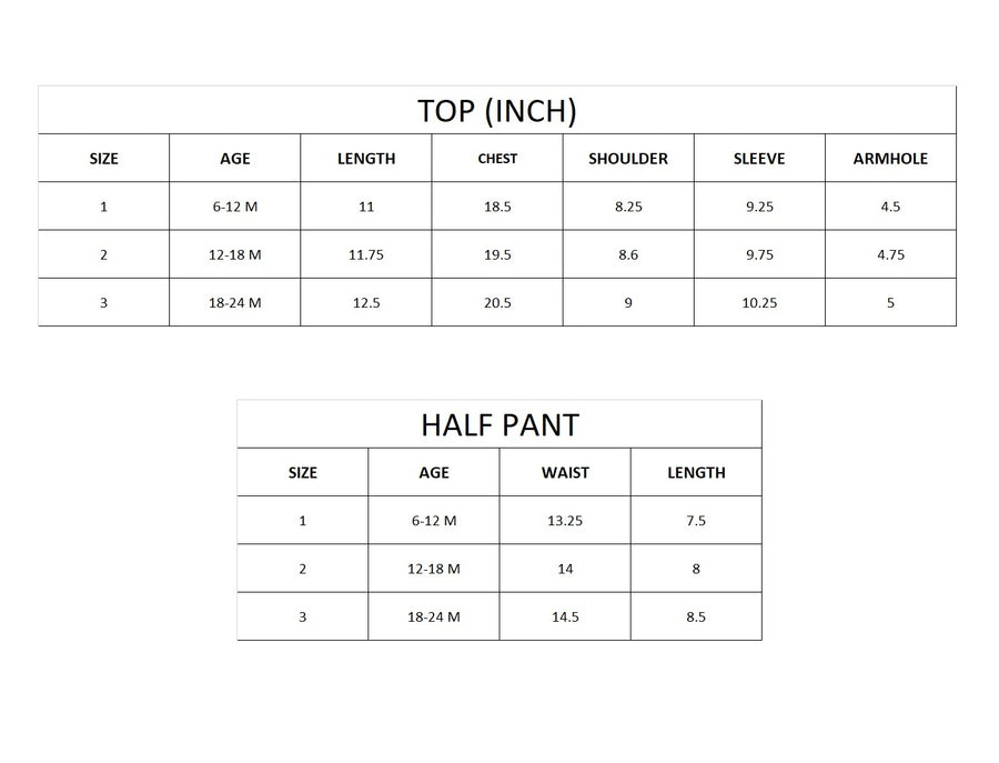 KIKO Printed Sleeveless Top and Shorts size chart