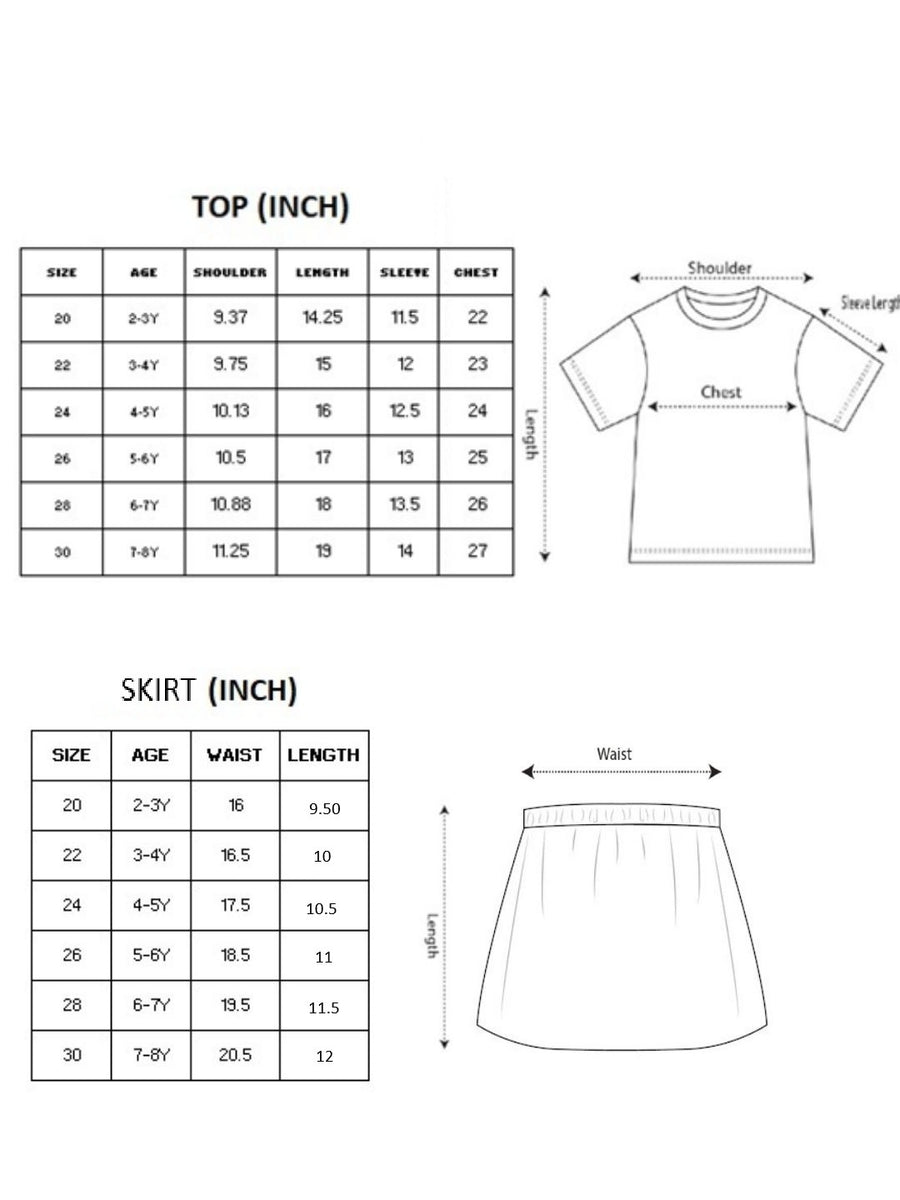Girls Vest & Checkered Skirt Set with Top size chart