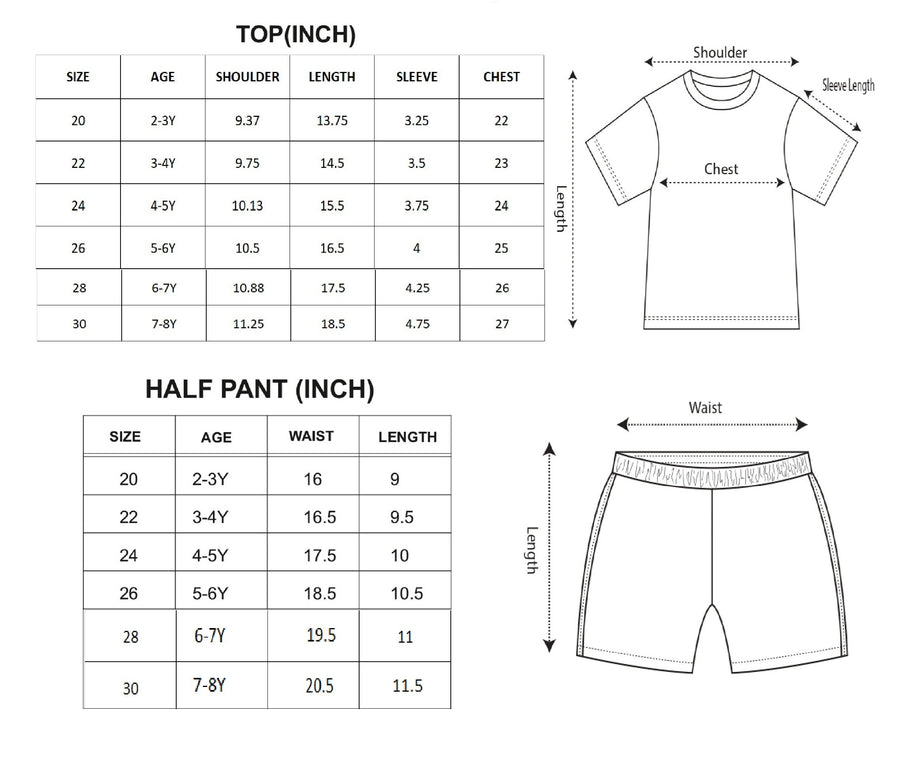 Girls T-Shirt & Shorts Co-ord Outfit Set size chart