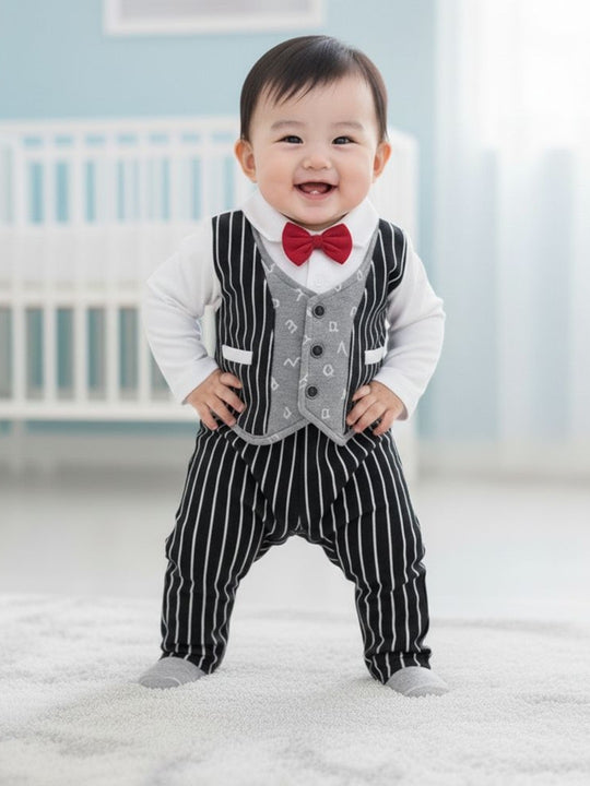 Pompidou Full Sleeves Romper Jacket Set For Baby Boys