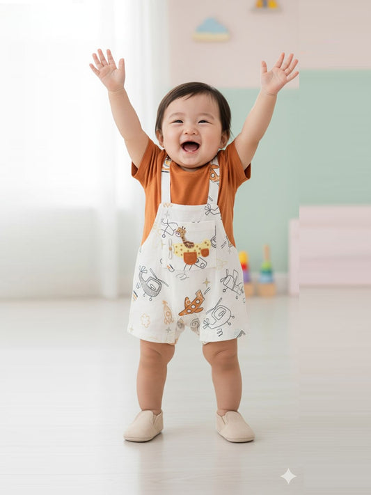 Pompidou Printed Romper Jacket Set For Baby Boys