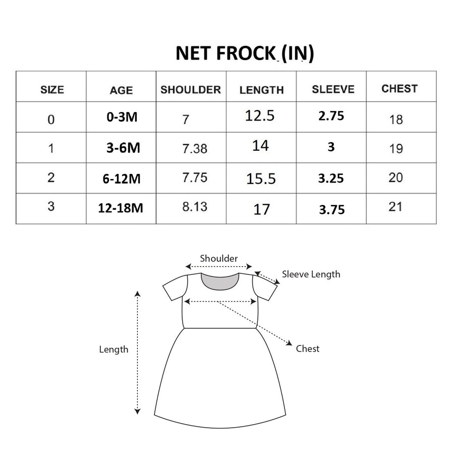 Baby Girl Cotton Frock Set with Rainbow Striped size chart