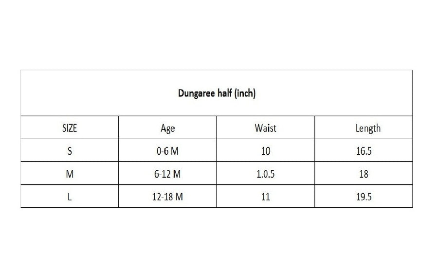 Printed  Dungree For Baby Boys size chart