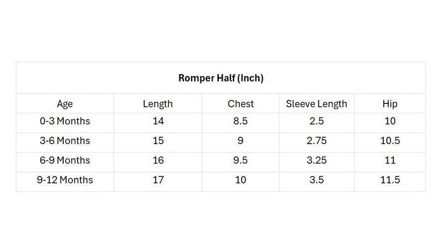 Printed Romper Jacket Set For Baby Boys size chart