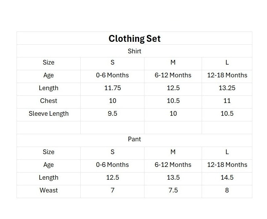 3 Piece Jacket Set for Baby Boys size chart