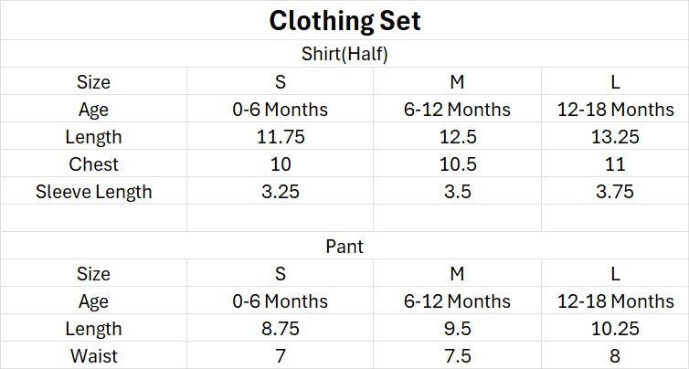 3 Piece Jacket Set for Baby Boys size chart