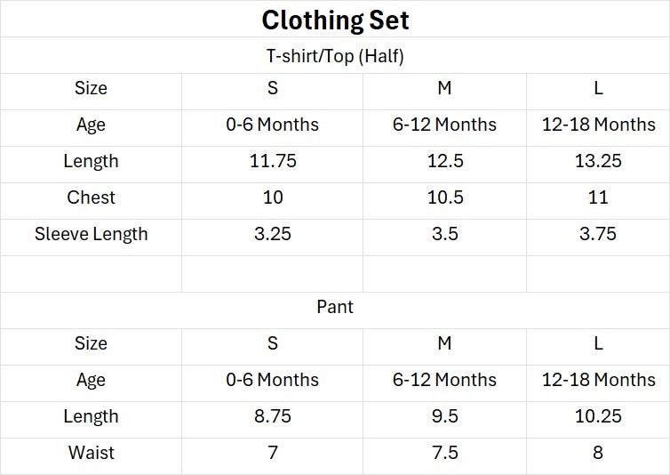3 Piece Jacket Set For Baby Boy's size chart