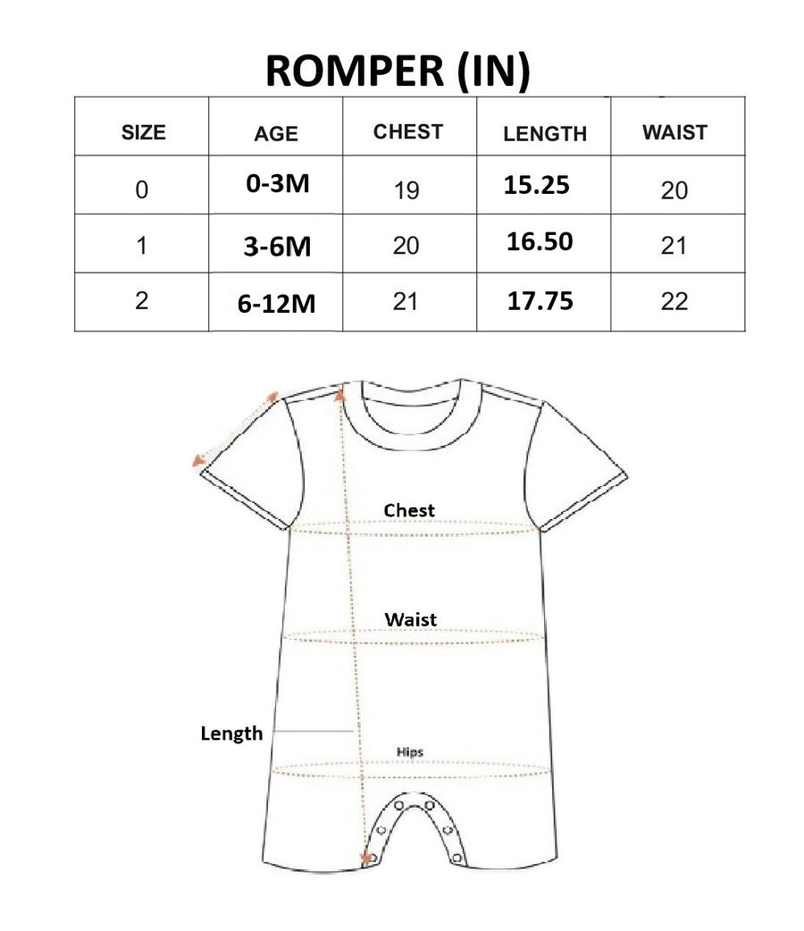 Baby Girl Clothing Set with Top, Shorts & Bodysuit size chart