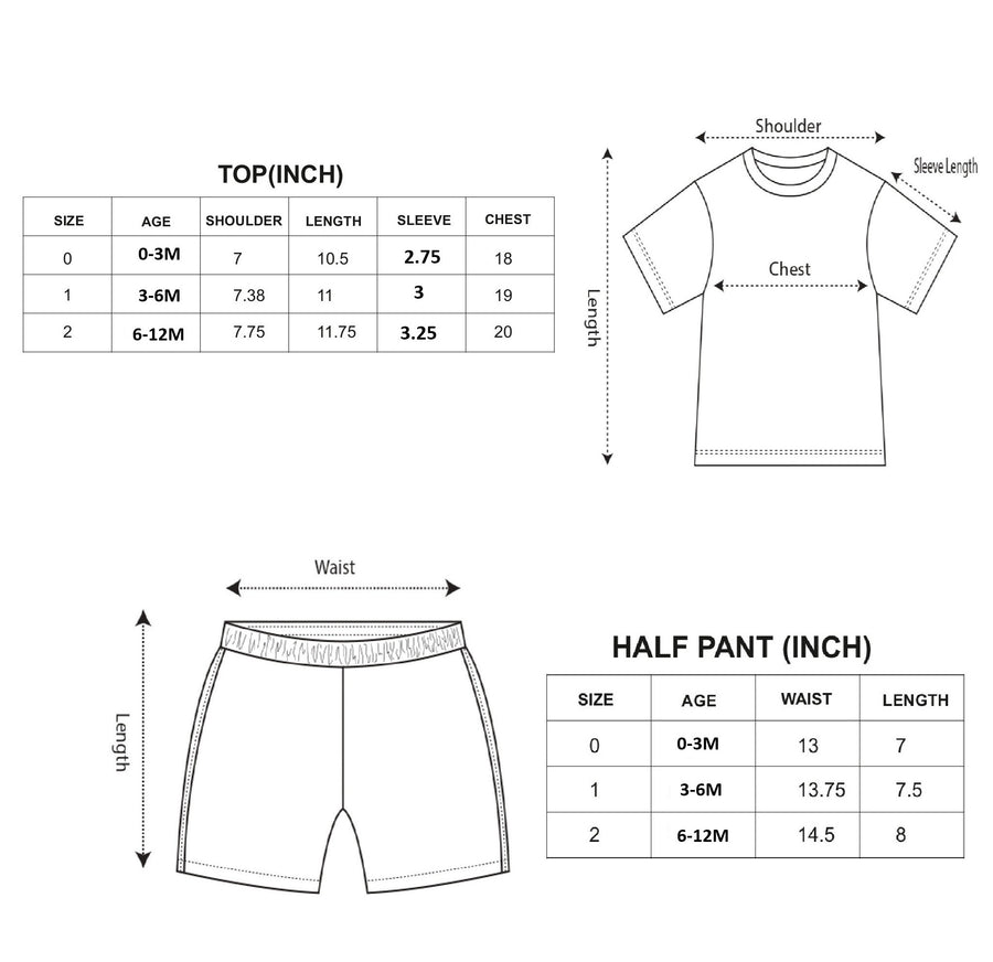 Baby Girl Cotton Top & Printed Shorts Set size chart