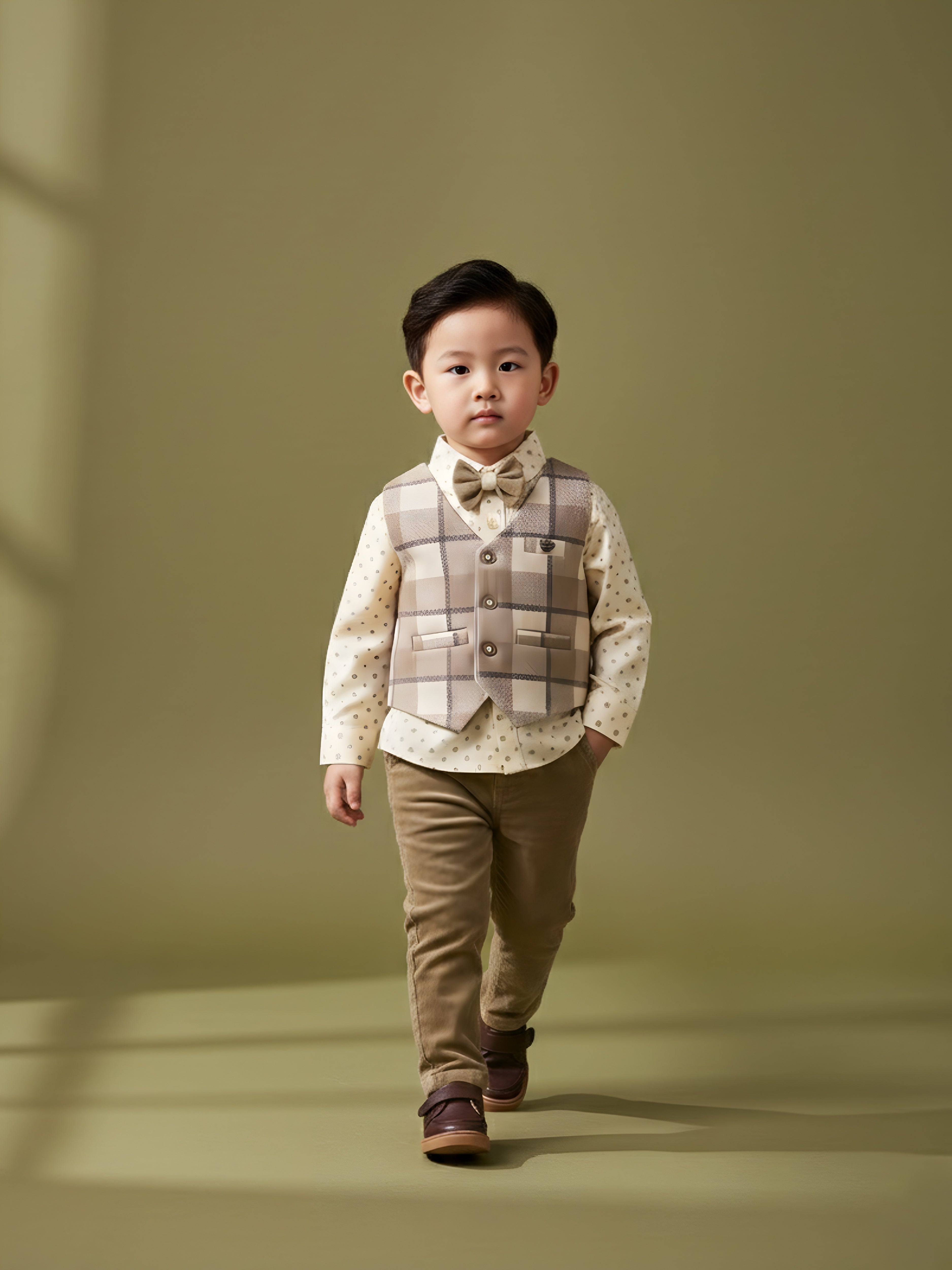 Shirt Waistcoat & Pant Set With Applique Bow