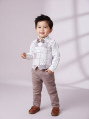 Toddler Boy Gentleman Outfit – Printed Shirt, Vest and Bow Tie Set