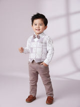 Toddler Boy Gentleman Outfit – Printed Shirt, Vest and Bow Tie Set