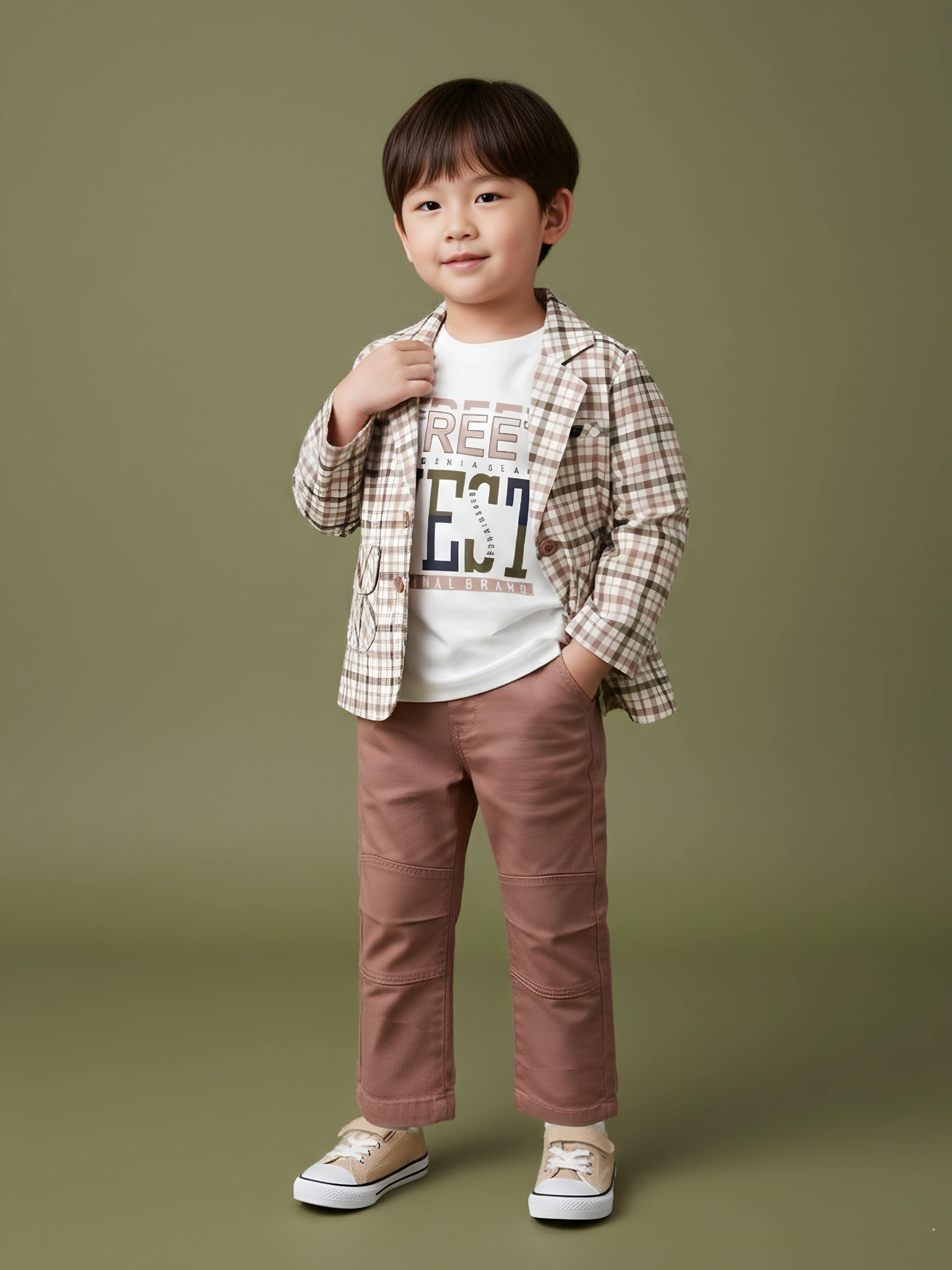 Boys' 3-Piece Brown Plaid Blazer Set