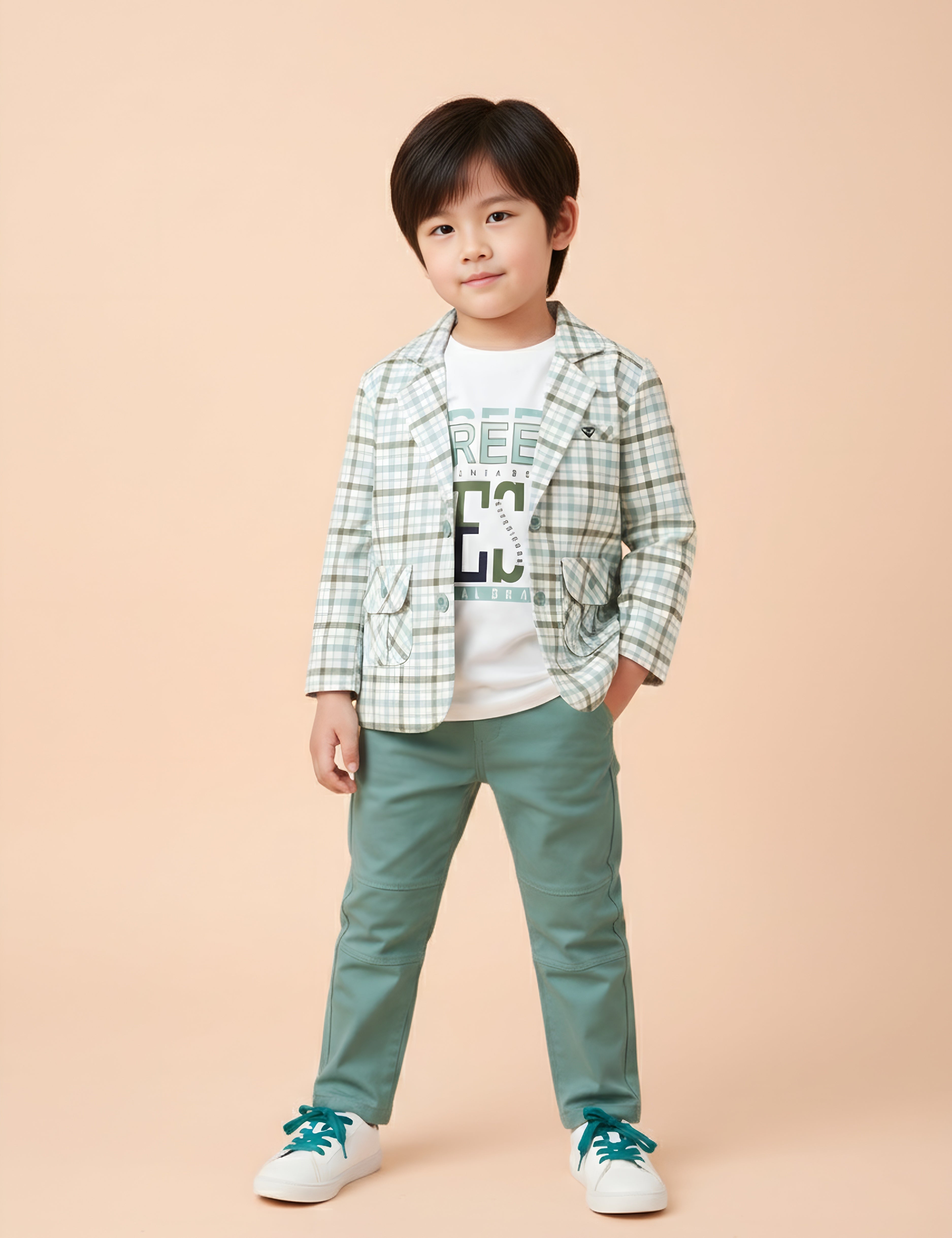 Boys' 3-Piece Brown Plaid Blazer Set
